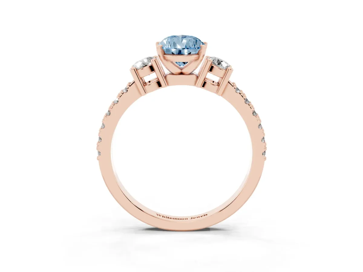 Fancy Blue Pear Cut Three-Stone Diamond Pavé Band with Prong Setting Rose gold