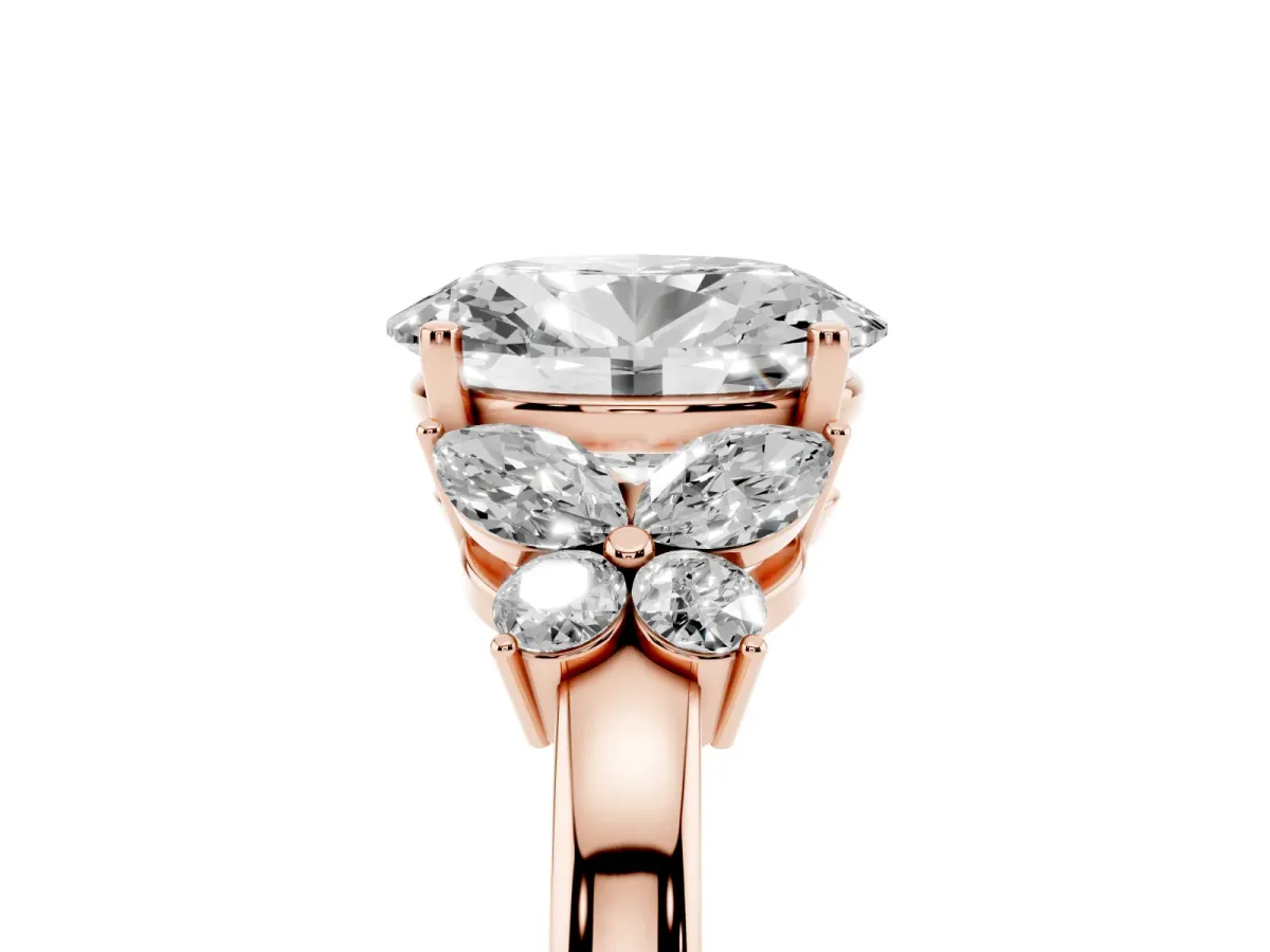 Oval Cut Cut Solitaire Floral Diamond Ring with Four-Prong Setting Rose gold