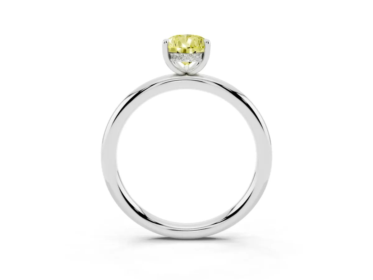 Fancy Yellow Pear Cut Diamond Solitaire Ring with Thin Band and Four-Prong Setting Silver