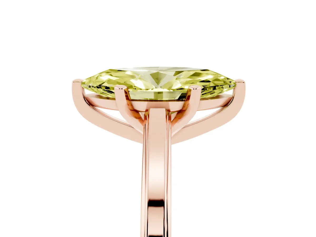 Fancy Yellow Marquise Cut Solitaire Diamond Ring with Four-Prong Setting and Classic Band Rose gold