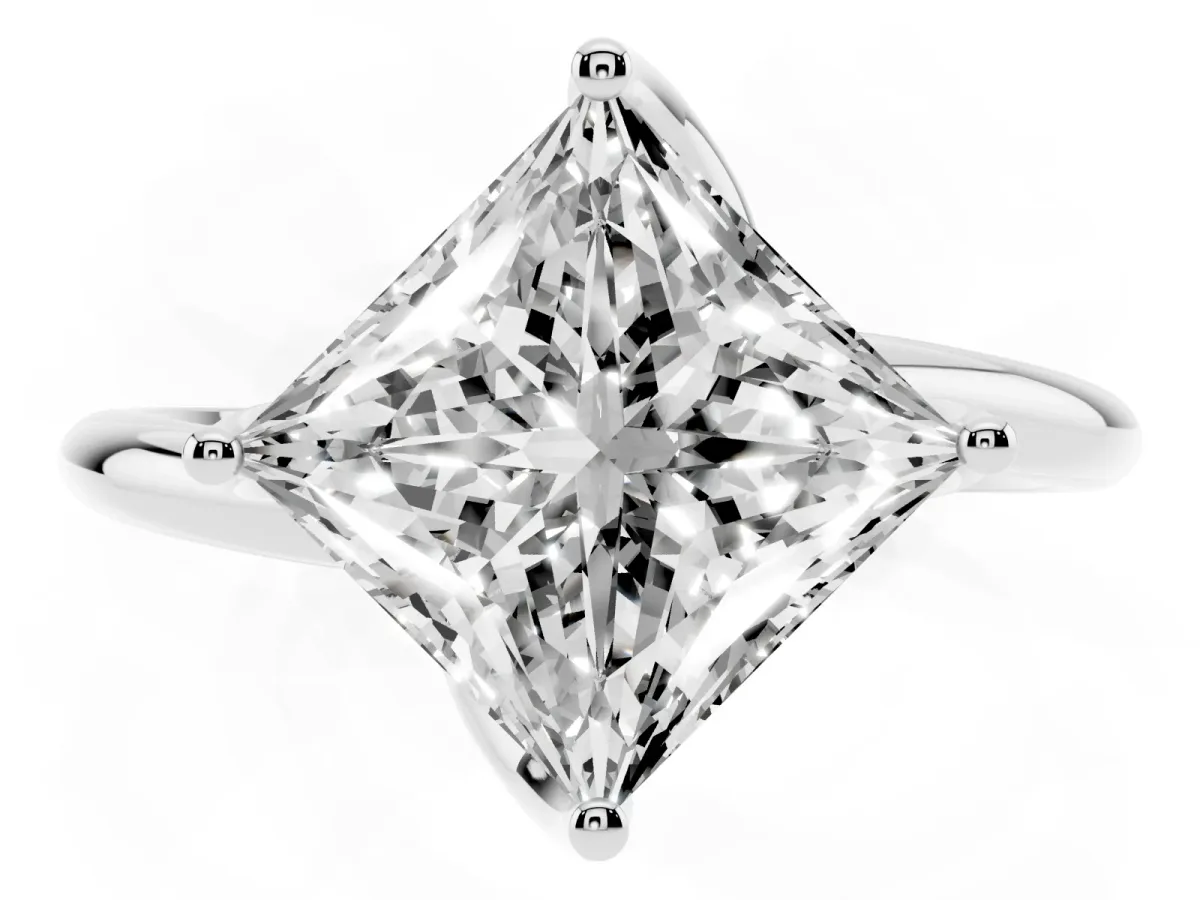 Princess Cut Diamond Solitaire Engagement Ring with Four-Prong Setting and Classic Band White gold