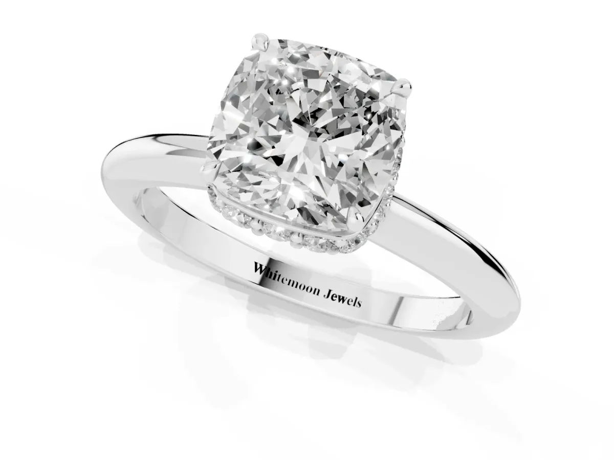 Cushion Cut Brilliant Solitaire Engagement Ring with Six-Prong Setting and Classic Band Silver