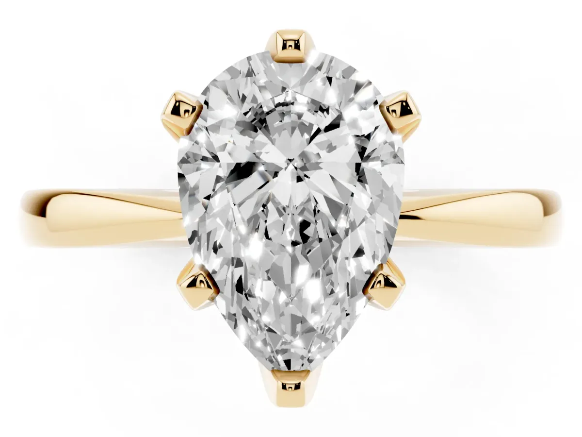 Pear Cut Solitaire Engagement Ring with Six-Prong Setting and Tapered Band Yellow gold