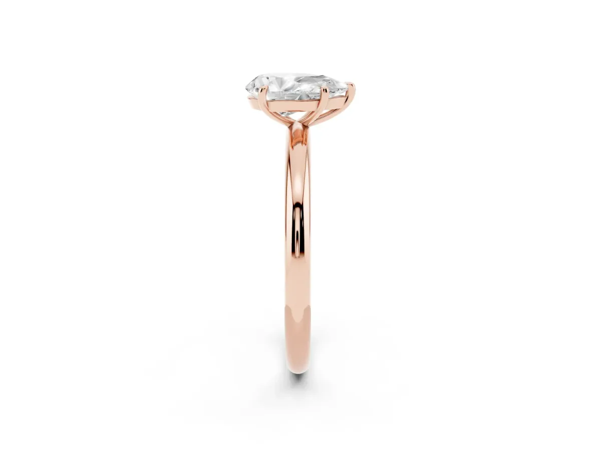 Pear Cut Solitaire Diamond Ring with Four-Prong Setting on a Plain Band Rose gold