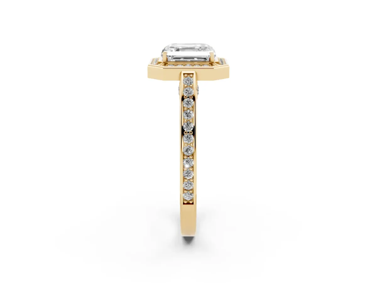 Asscher Cut Cut Halo Pave Split Shank Prong Setting Ring Yellow gold