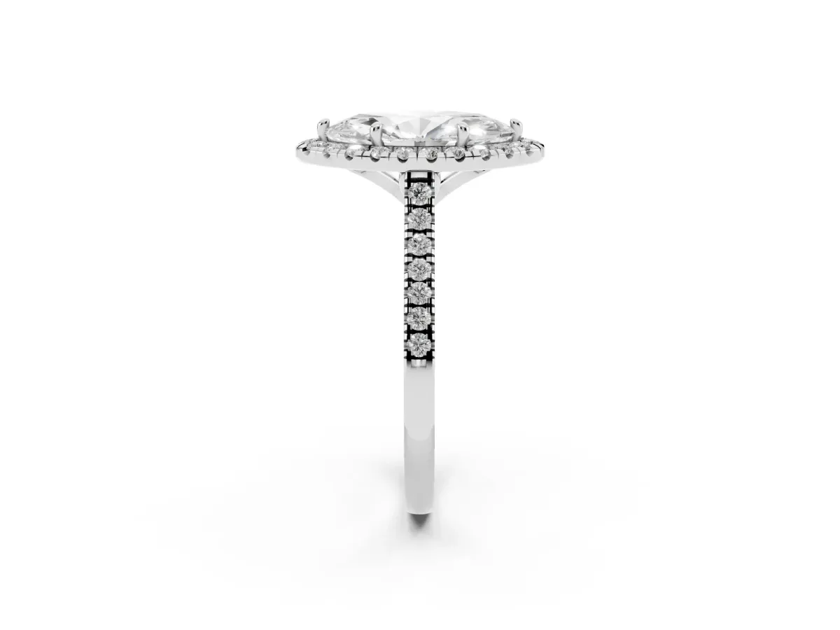 Marquise Cut Diamond Cushion Halo Ring with Pavé Band Silver