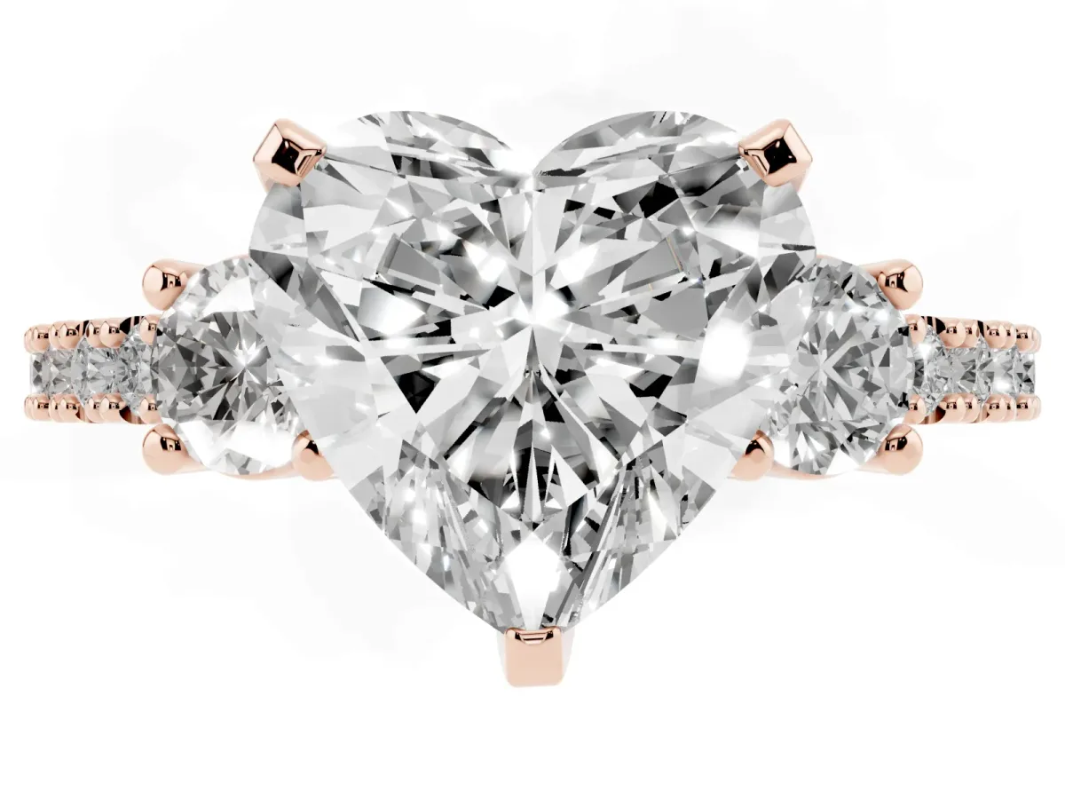 Heart Cut Three-Stone Diamond Pavé Band with Prong Setting Rose gold
