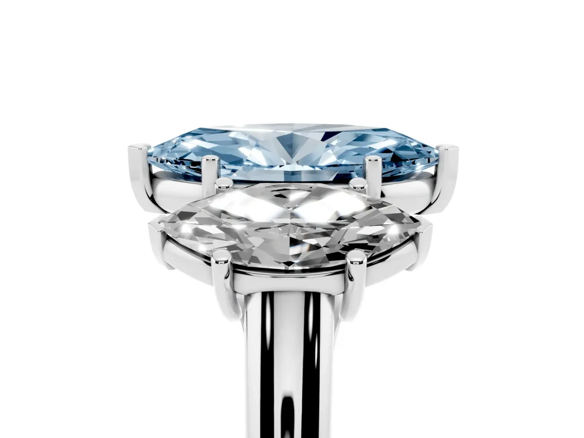 Fancy Blue Three-Stone Marquise Cut Diamond Engagement Ring with Prong Setting White gold