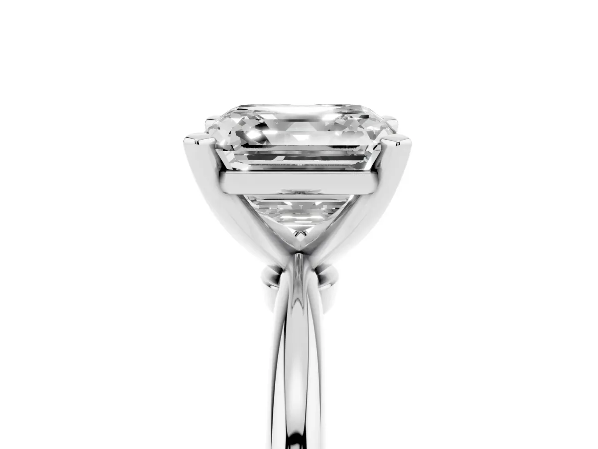 Asscher Cut Diamond Solitaire Ring with Prong Setting and Classic Band Silver