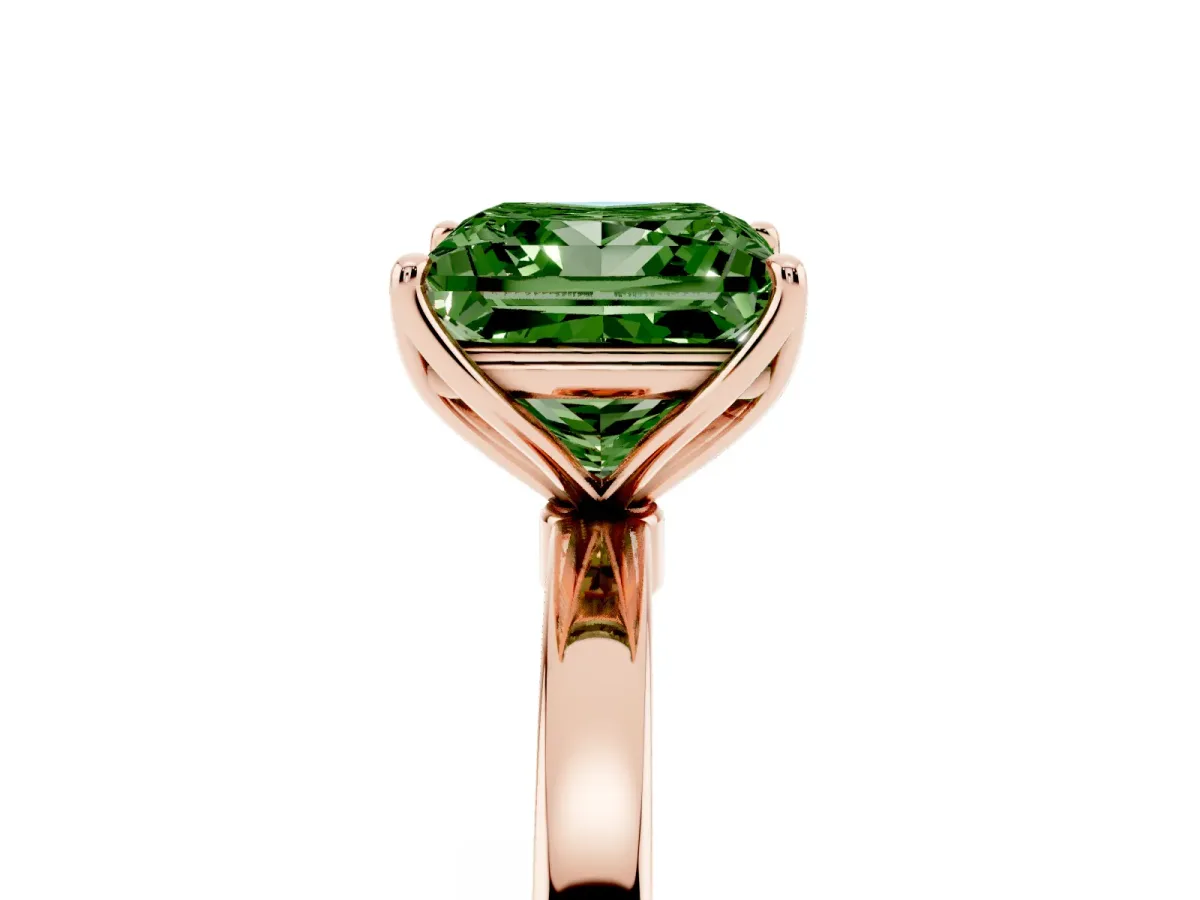 Fancy Green Princess Cut Diamond Solitaire Ring with Thin Band and Prong Setting Rose gold