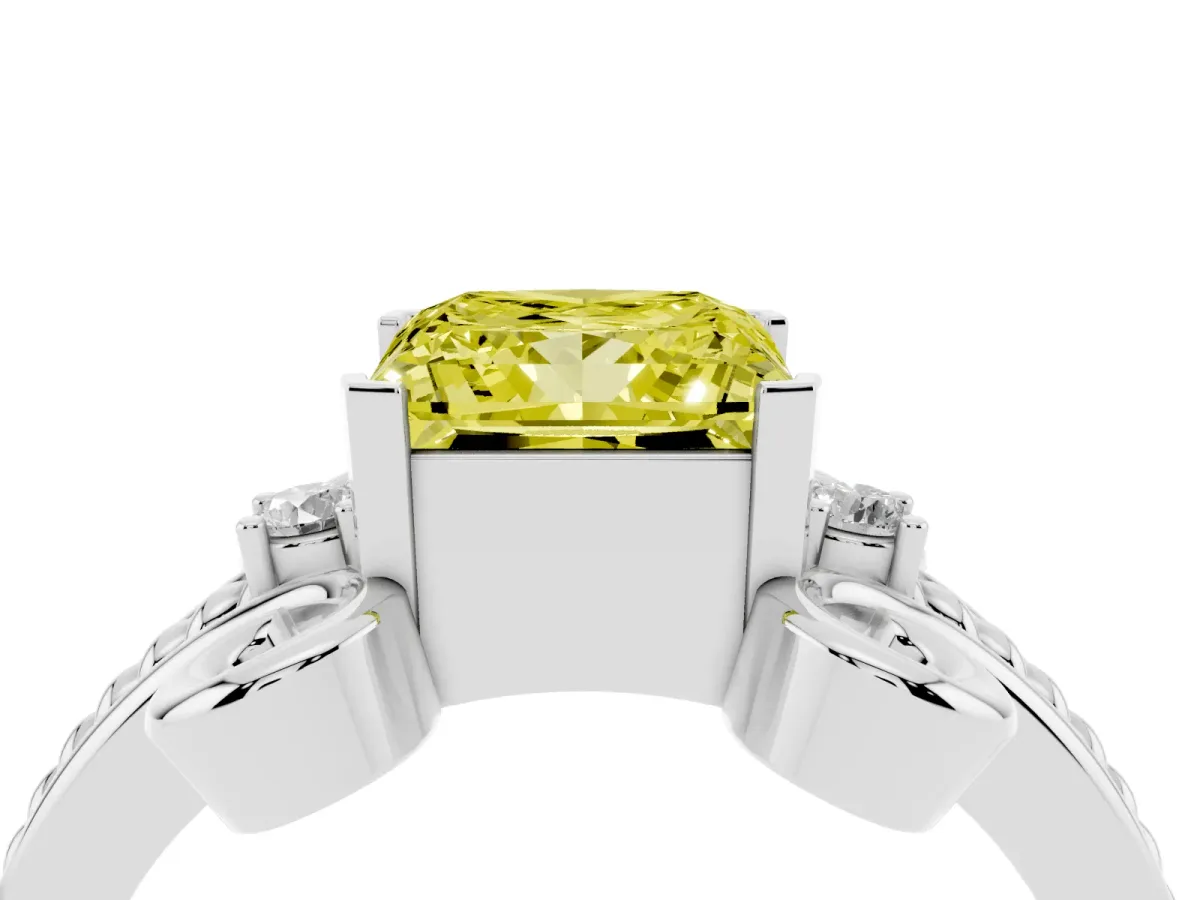 Fancy Yellow Princess Cut Solitaire Twisted Band Scroll Prong Ring Platinum