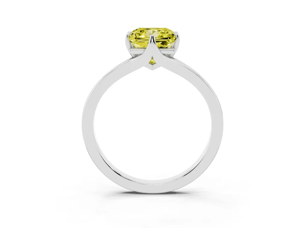 Fancy Yellow Princess Cut Solitaire Diamond Ring with Six-Prong Setting and Tapered Band White gold