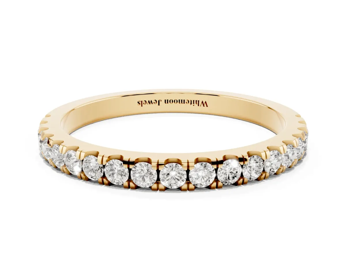 Round Diamond Classic Half Eternity Band with Shared Prong Setting Yellow gold