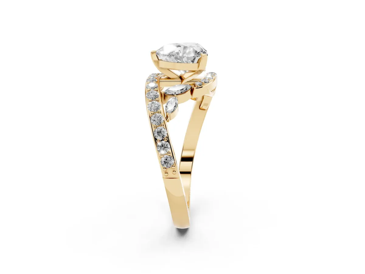 Heart Cut Solitaire with Pavé Twist Band and Four-Prong Setting Yellow gold