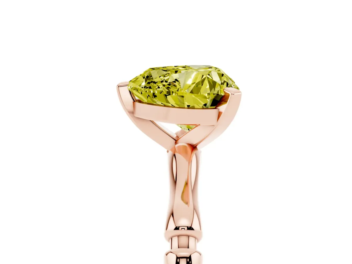 Fancy Yellow Heart Cut Solitaire Diamond Ring with Bamboo Band and Four-Prong Setting Rose gold