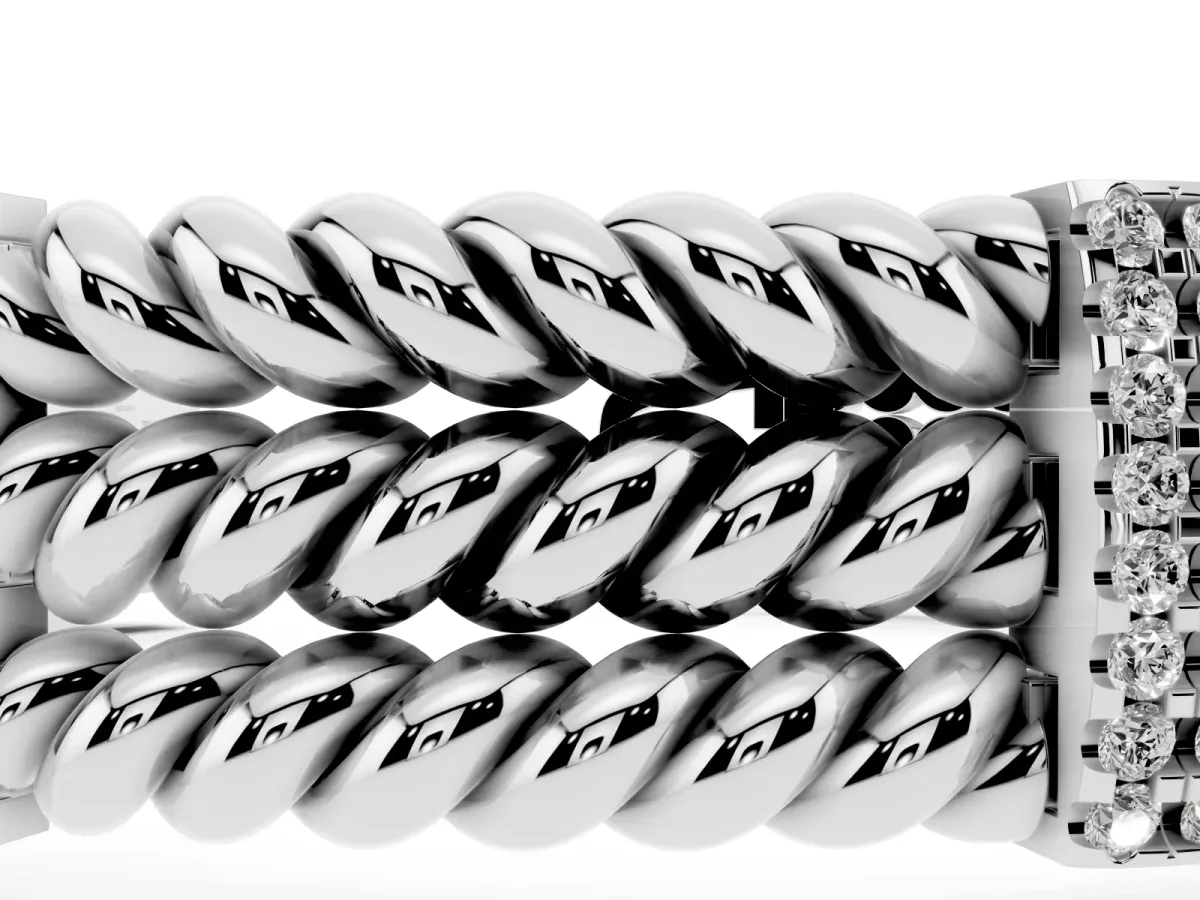 Round Diamond Pavé Rope Bracelet with Box Clasp Silver