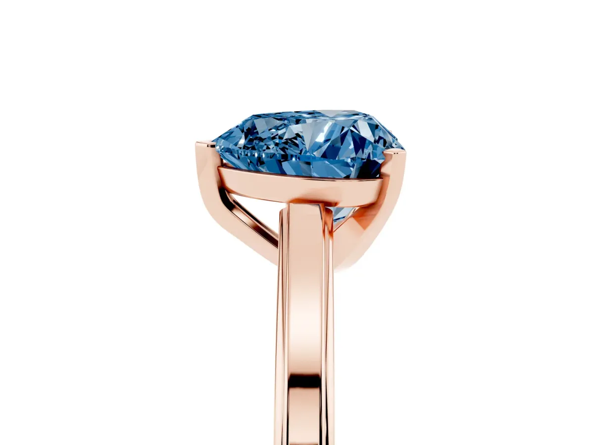 Fancy Blue Heart Cut Solitaire Diamond Ring with Four-Prong Setting and Classic Band Rose gold