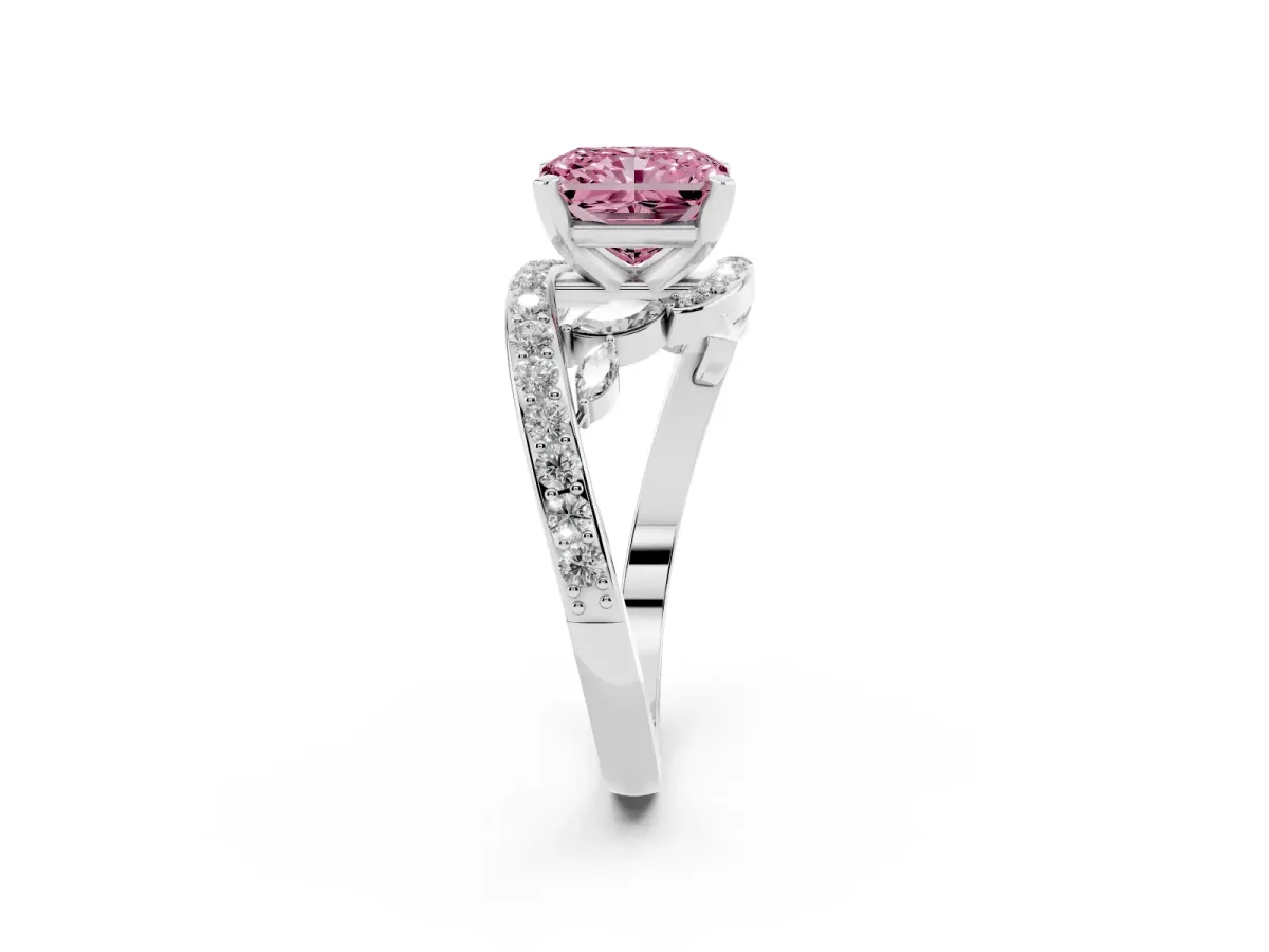 Fancy Pink Radiant Cut Solitaire with Pavé Twist Band and Four-Prong Setting Platinum