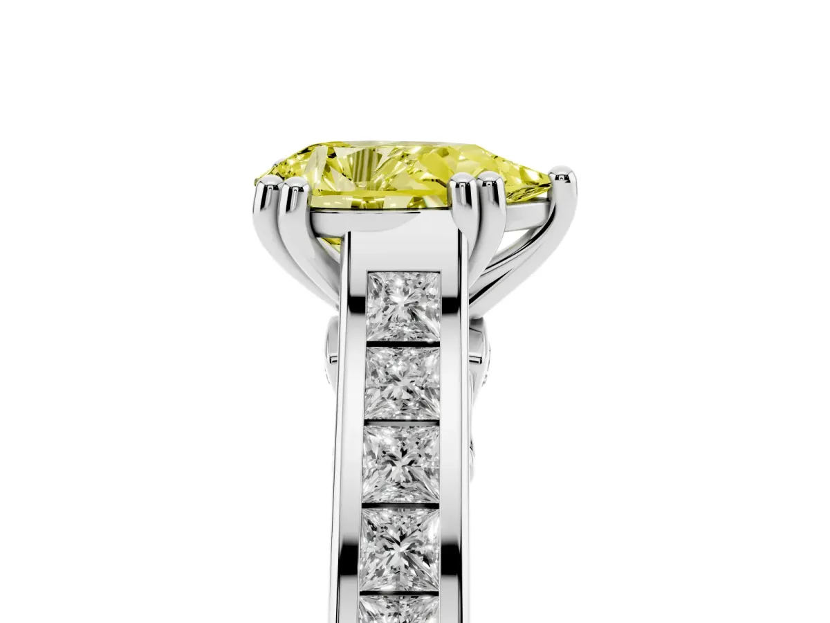 Fancy Yellow Pear Cut Cut Channel Set Solitaire Engagement Ring with Prong Setting Platinum