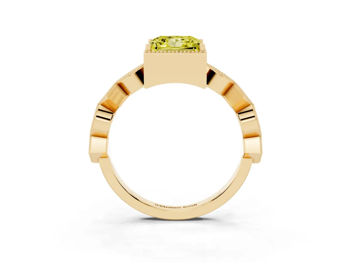 Fancy Yellow Princess Cut Milgrain Marquise Diamond Twist Band Ring Yellow gold