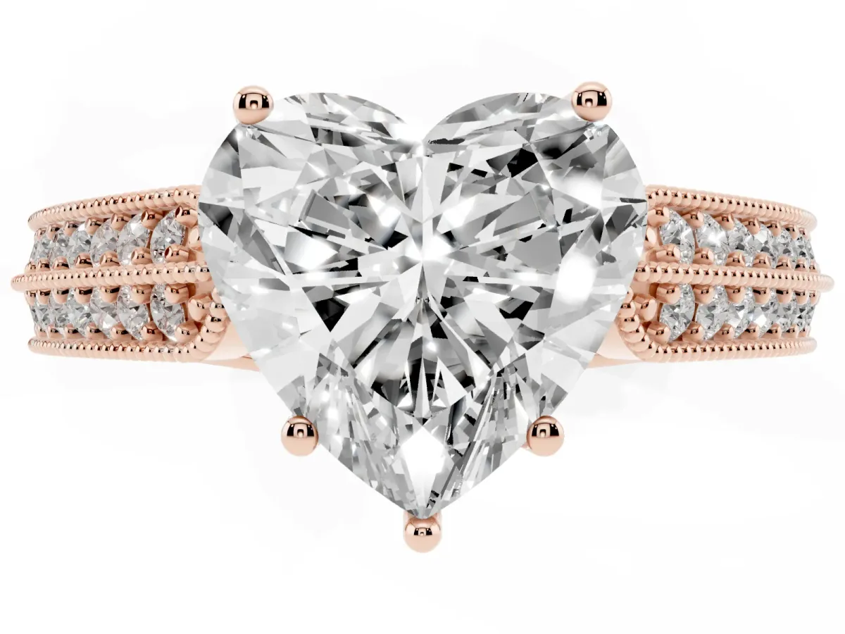 Heart Cut Cut Pave Split Shank Engagement Ring with Four-Prong Setting Rose gold