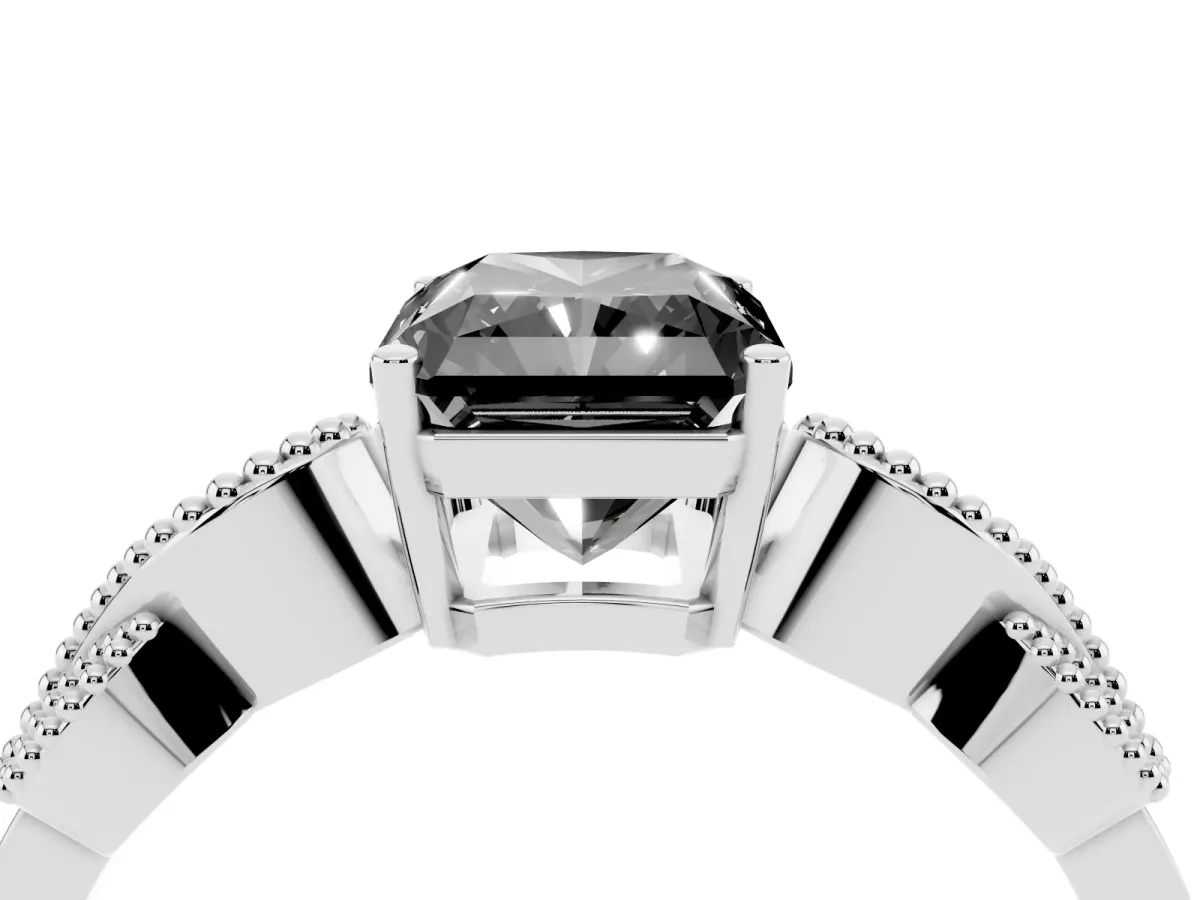 Fancy Black Radiant Cut Solitaire Milgrain Leaf Band with Prong Setting Platinum