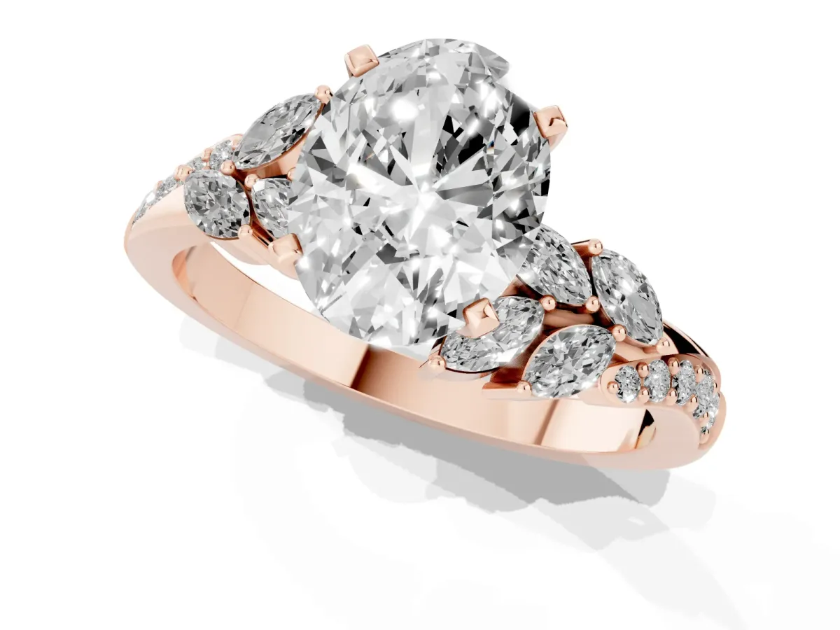 Oval Cut Solitaire Marquise Twist Band with Six-Prong Setting Rose gold