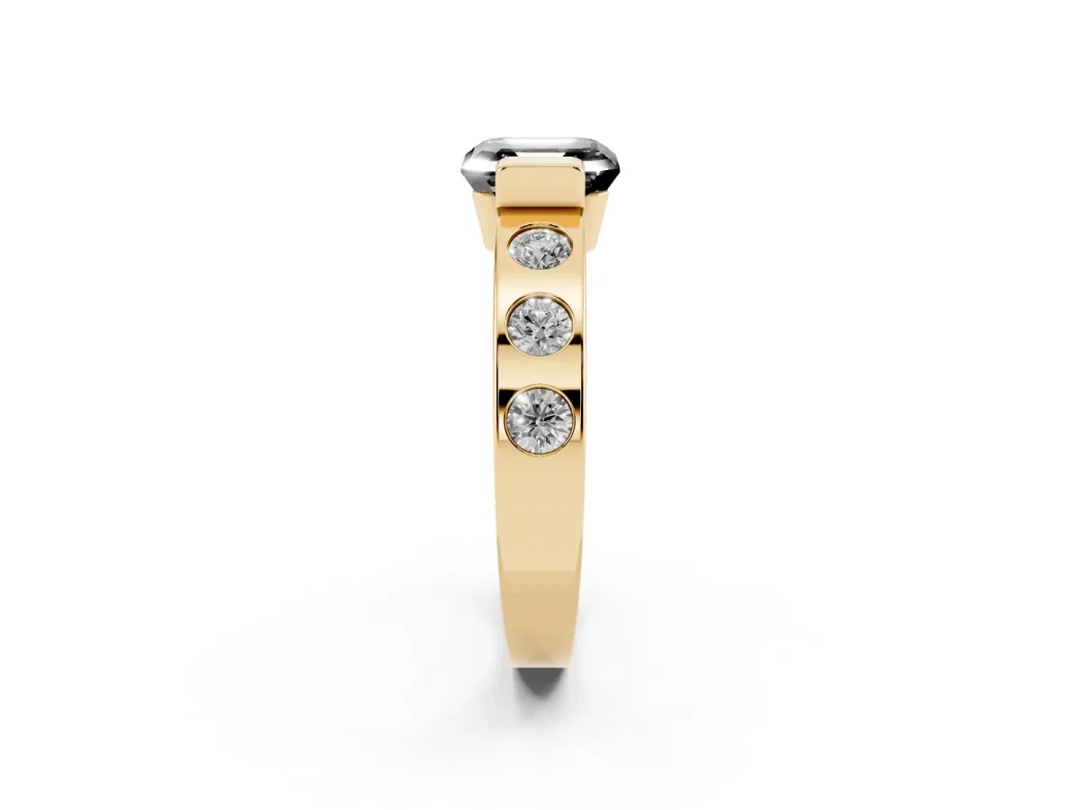 Fancy Black Asscher Cut Brilliant Channel-Set Diamond Ring with Bezel Prong Setting Yellow gold