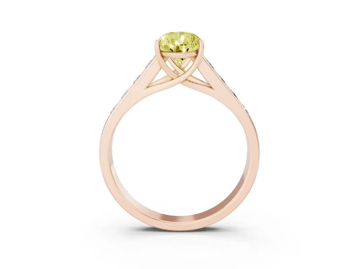 Fancy Yellow Pear Cut Brilliant Channel-Set Solitaire Ring with Four-Prong Setting Rose gold