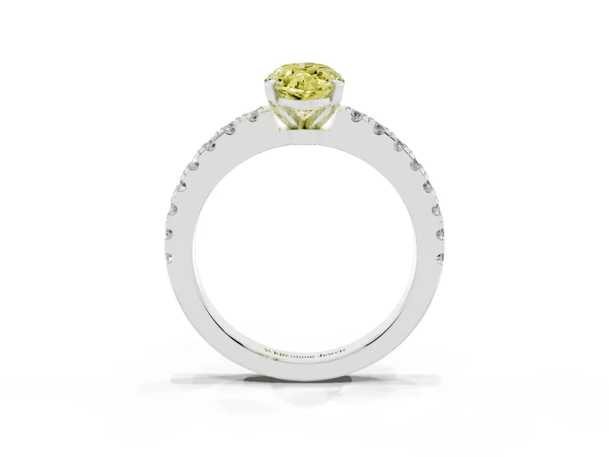 Fancy Yellow Marquise Cut Solitaire Diamond with Pavé Band and Four-Prong Setting Platinum