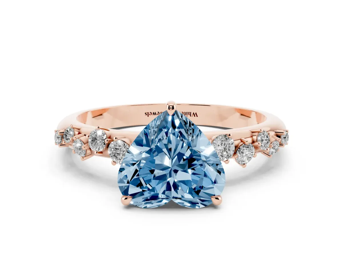 Fancy Blue Heart Cut Diamond Cluster Prong-Set Solitaire Ring Rose gold