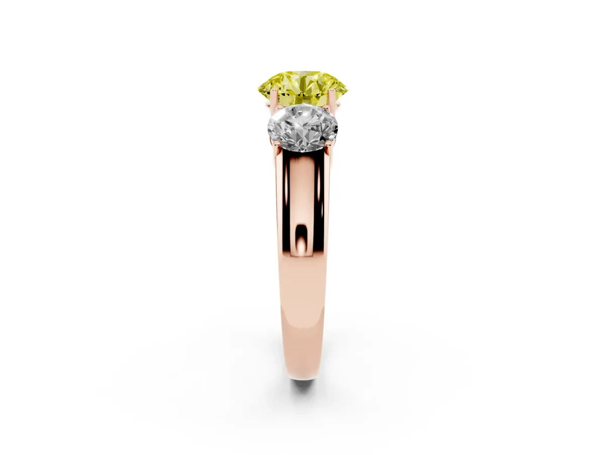 Fancy Yellow Three-Stone Round Cut Cut Diamond Ring with Prong Setting and Classic Band Rose gold
