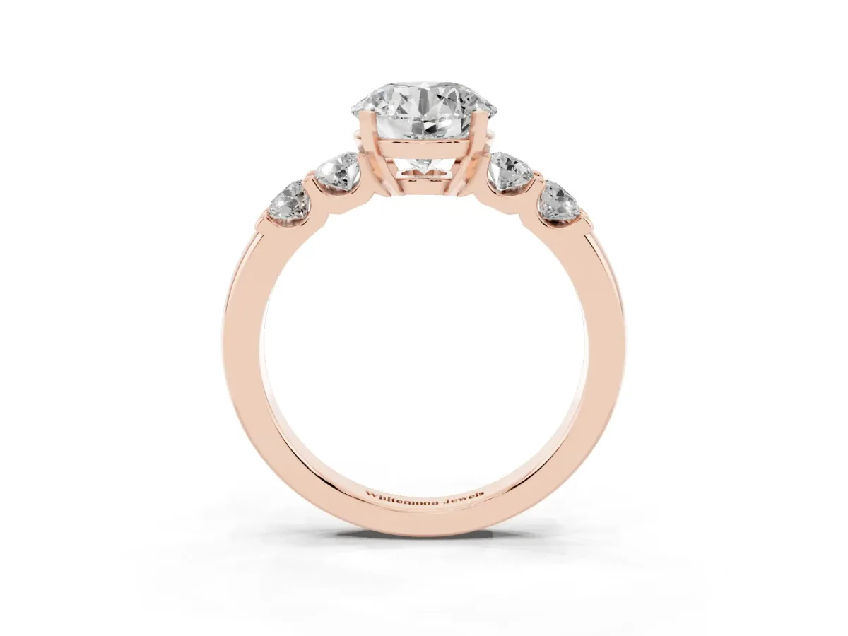 Round Cut Brilliant Cut Diamond Five-Stone Prong Set Engagement Ring with Channel Band Rose gold
