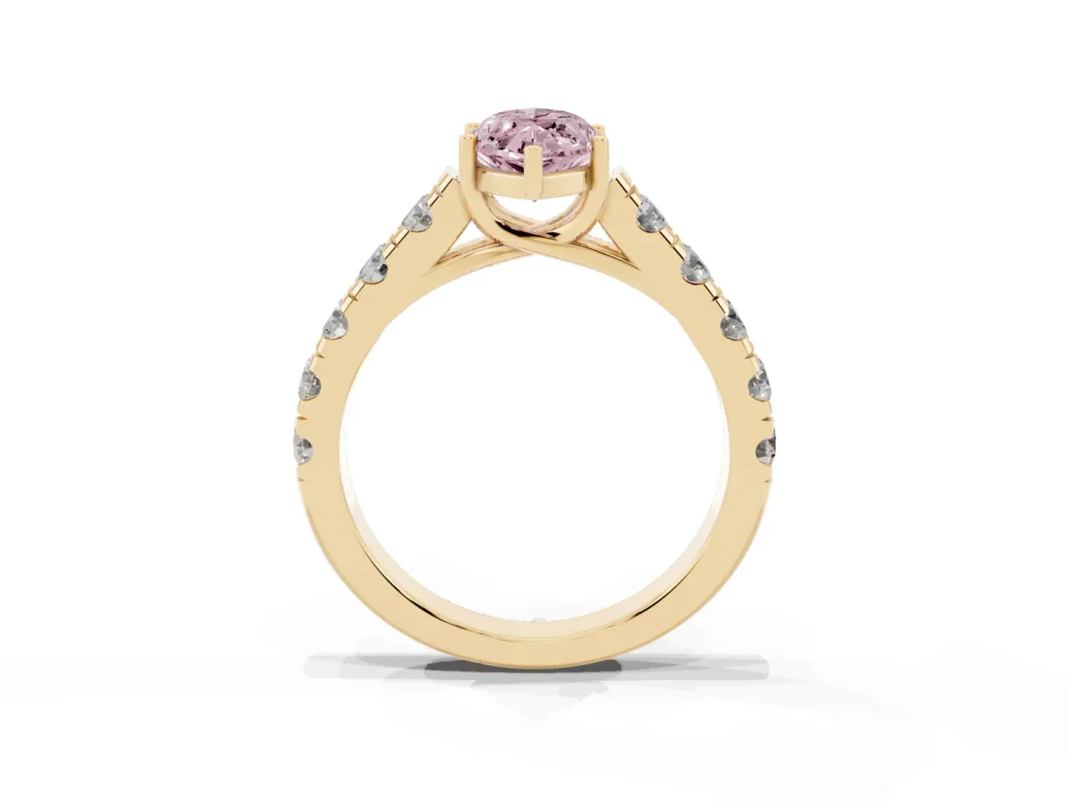 Fancy Pink Marquise Cut Cut Diamond Solitaire Ring with Micro Pave Band and Prong Setting Yellow gold