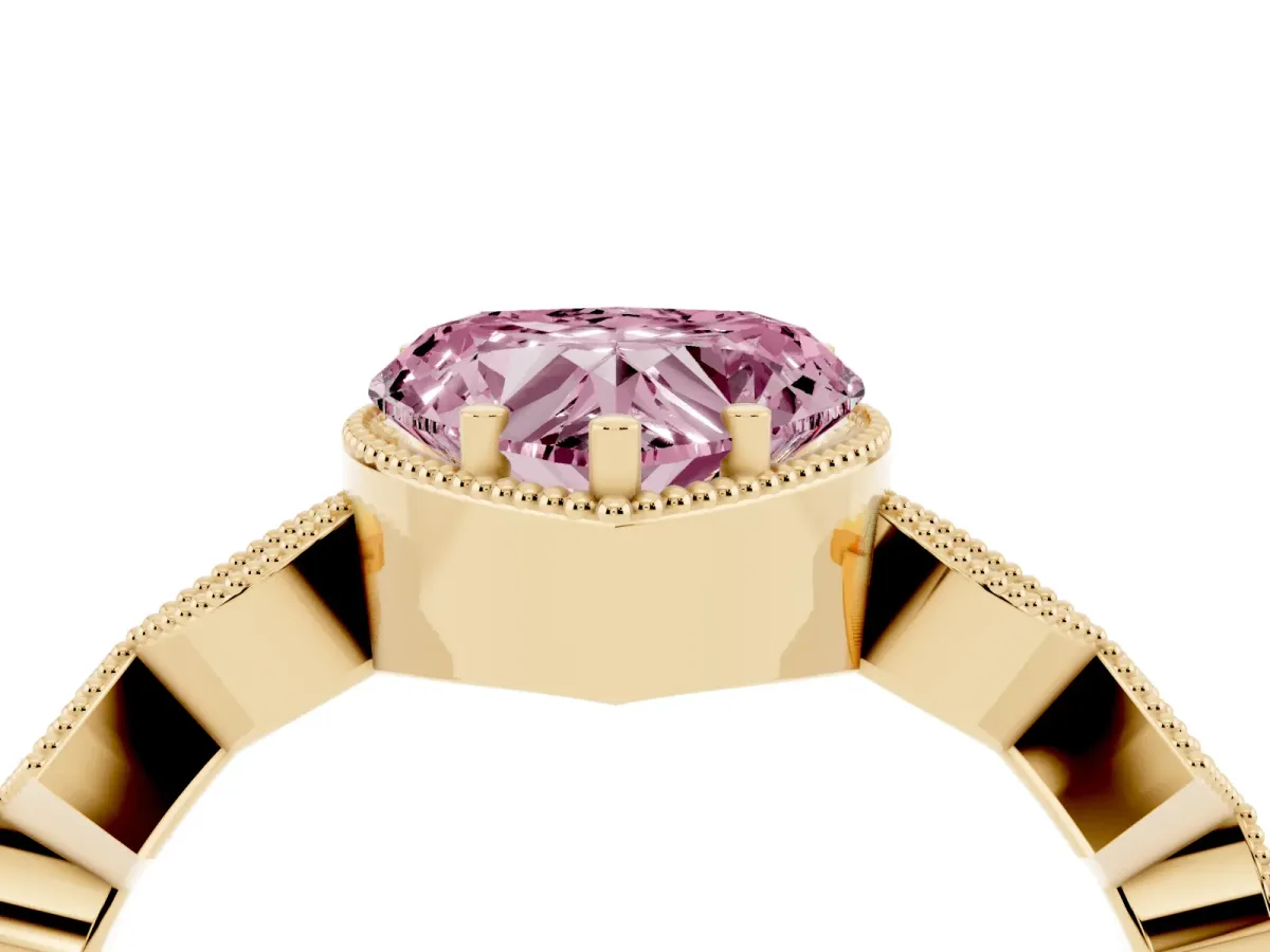 Fancy Pink Heart Cut Milgrain Marquise Diamond Twist Band Ring Yellow gold