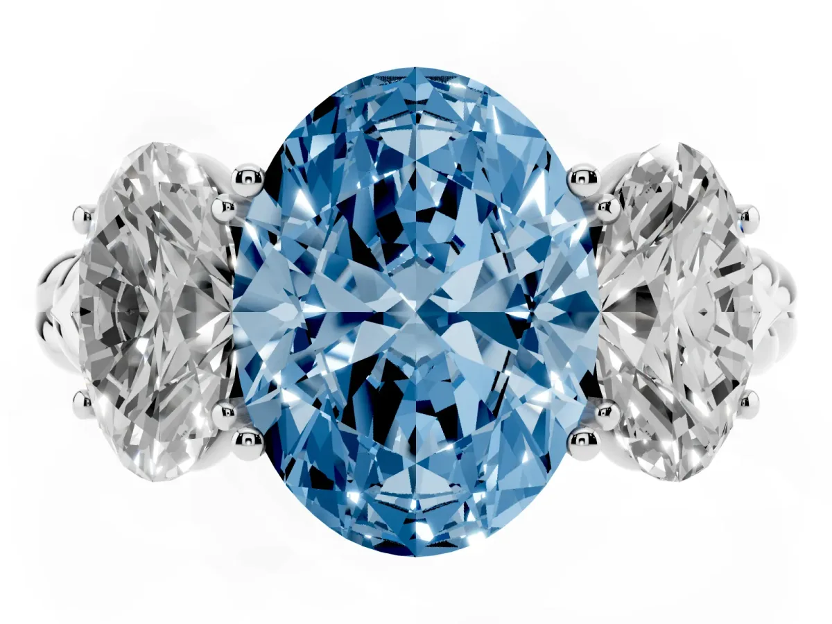 Fancy Blue Three-Stone Oval Cut Diamond Braided Band Ring with Four-Prong Setting Platinum