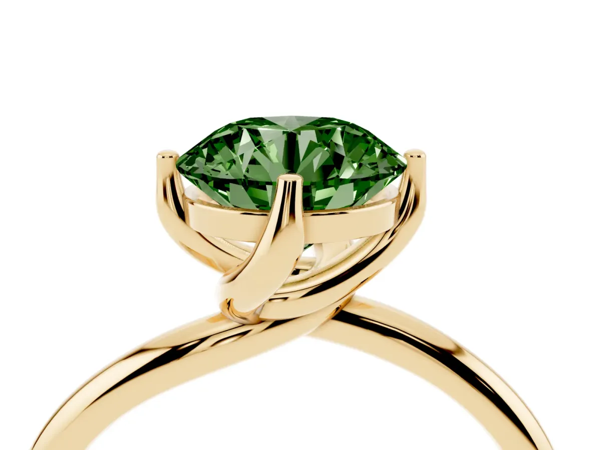 Fancy Green Round Cut Diamond Solitaire Engagement Ring with Four-Prong Setting and Classic Band Yellow gold