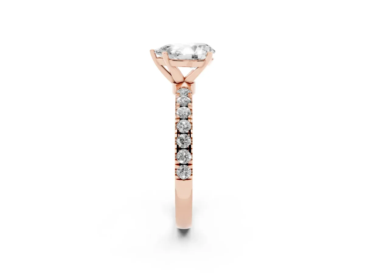 Pear Cut Diamond Solitaire Ring with Pavé Accents and Four-Prong Setting Rose gold
