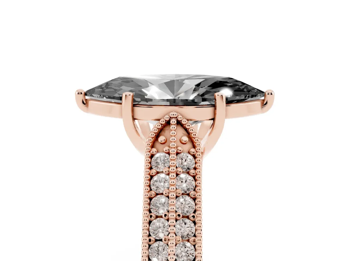 Fancy Black Marquise Cut Cut Pave Split Shank Engagement Ring with Four-Prong Setting Rose gold