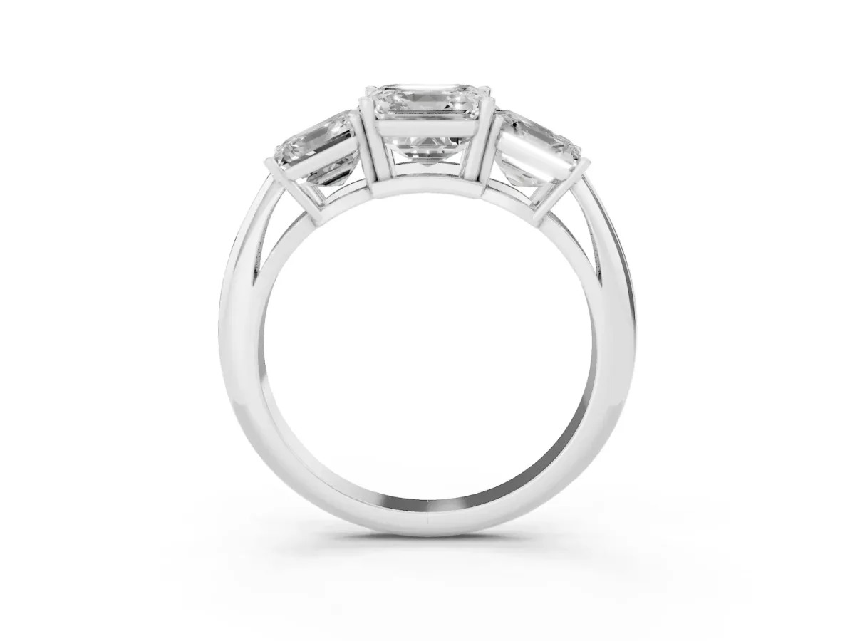 Three-Stone Asscher Cut Cut Diamond Engagement Ring with Prong Setting on a White Gold Band White gold