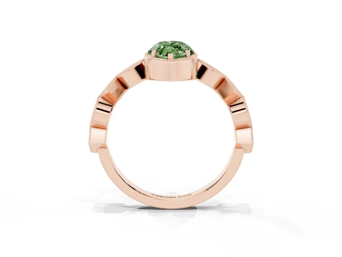 Fancy Green Marquise Cut Milgrain Marquise Diamond Twist Band Ring Rose gold