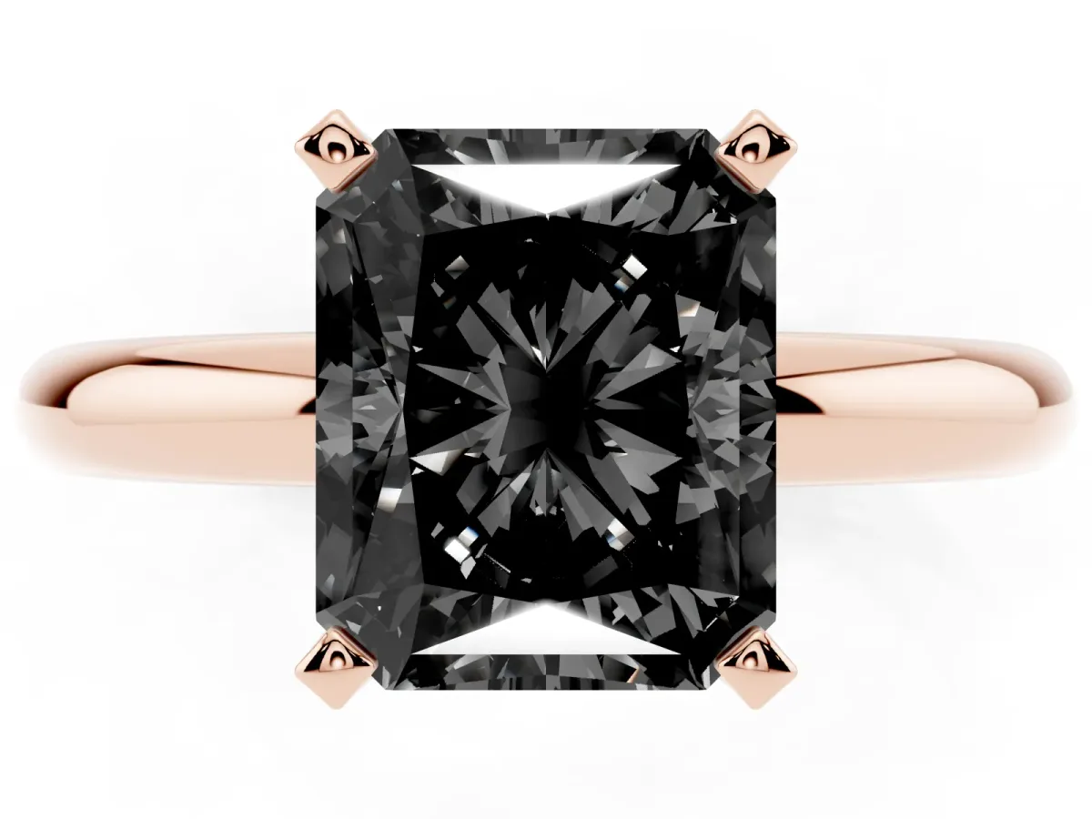 Fancy Black Radiant Cut Diamond Solitaire Engagement Ring with Round Band and Four-Prong Setting Rose gold