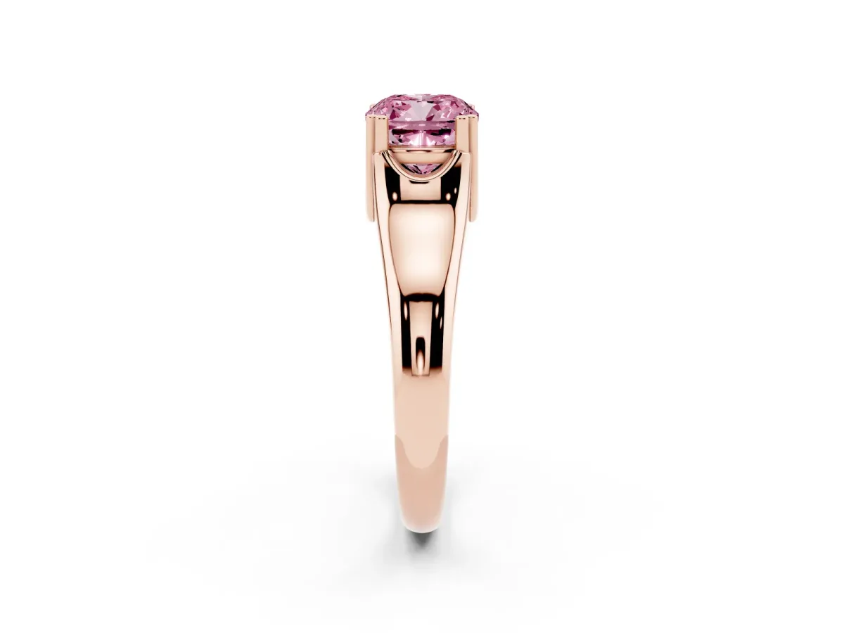 Fancy Pink Cushion Cut Diamond Solitaire Ring with Wide Band and Prong Setting Rose gold