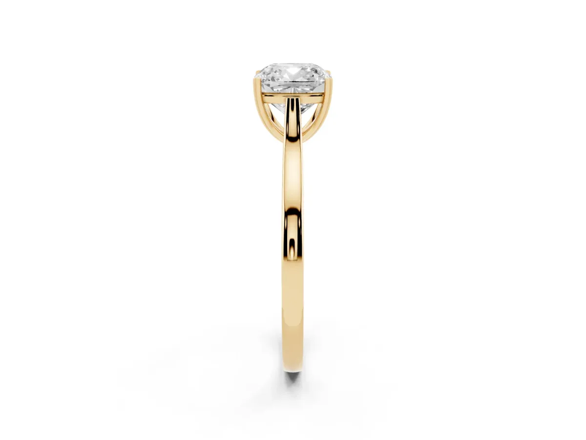 Cushion Cut Solitaire Heart Prong Engagement Ring with Tapered Band Yellow gold