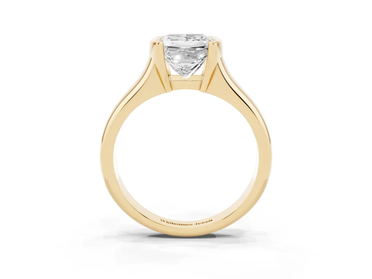 Princess Cut Solitaire Tension Set Diamond Ring with Split Shank Band Yellow gold