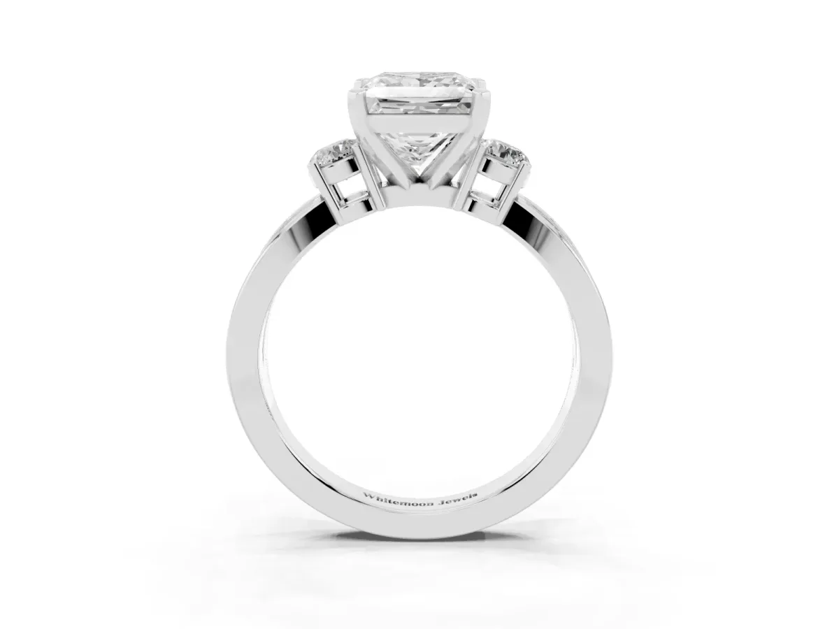 Three-Stone Princess Cut Cut Diamond Twist Band with Prong Setting Silver