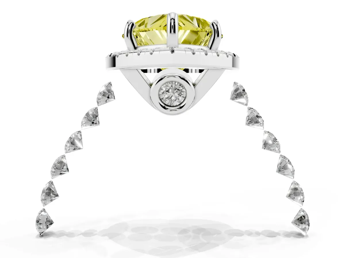 Fancy Yellow Heart Cut Halo Pavé Diamond Engagement Ring with Four-Prong Setting White gold