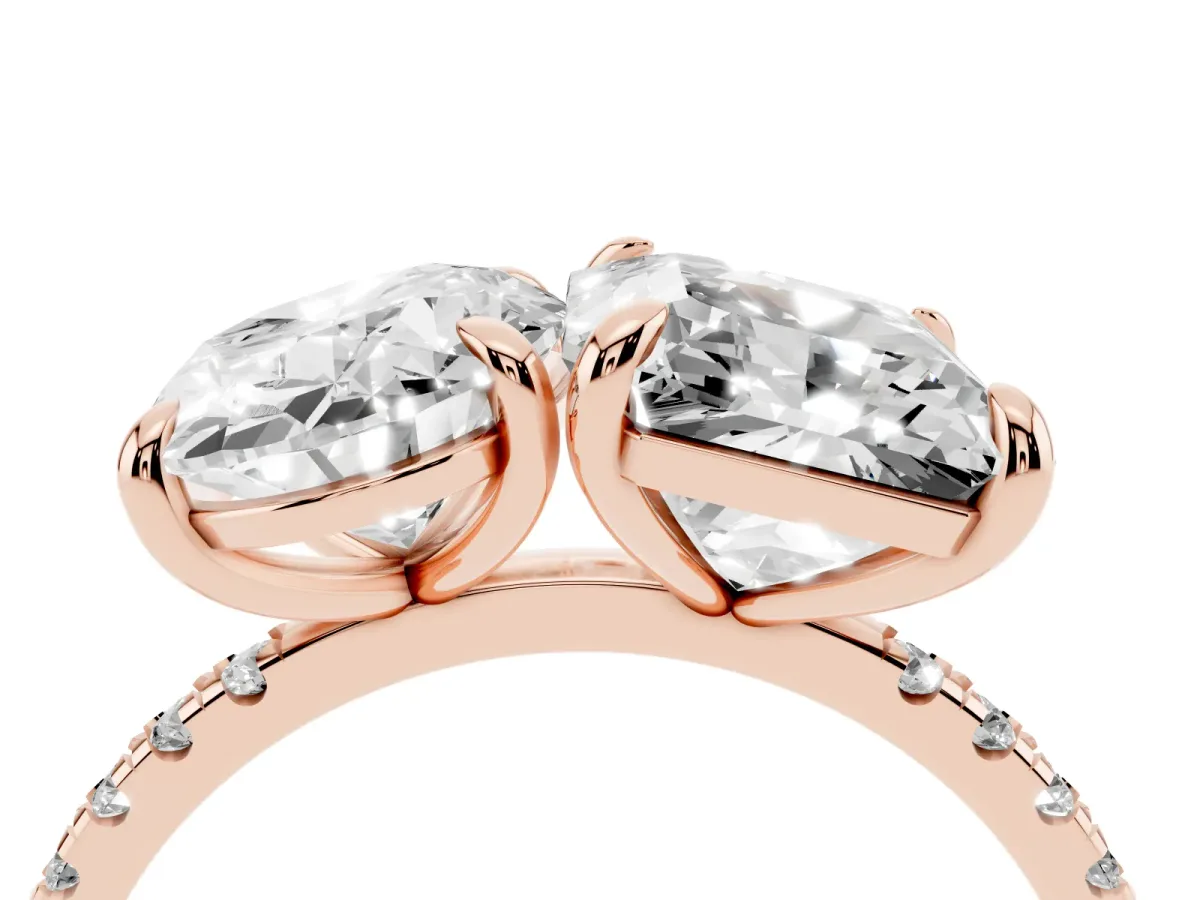 Oval and Radiant Toi Moi Ring with Prong Setting and Pave Band Rose gold