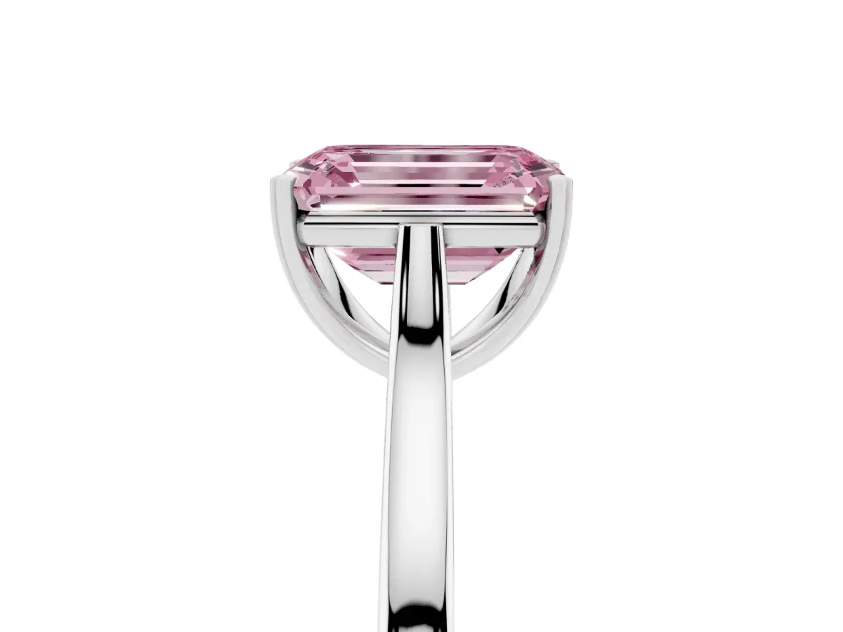 Fancy Pink Emerald Cut Solitaire Heart Prong Engagement Ring with Tapered Band White gold