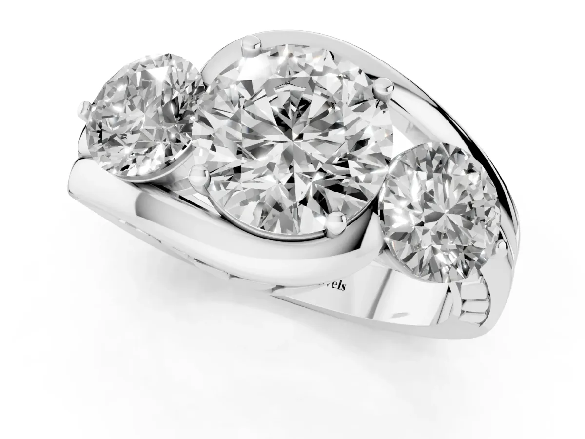 Three-Stone Round Cut Brilliant Split Shank Prong Set Ring White gold